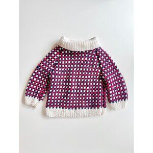 Vintage Handmade by Grandma Multi Check Wool Turtleneck Sweater, Size XS (4-5)